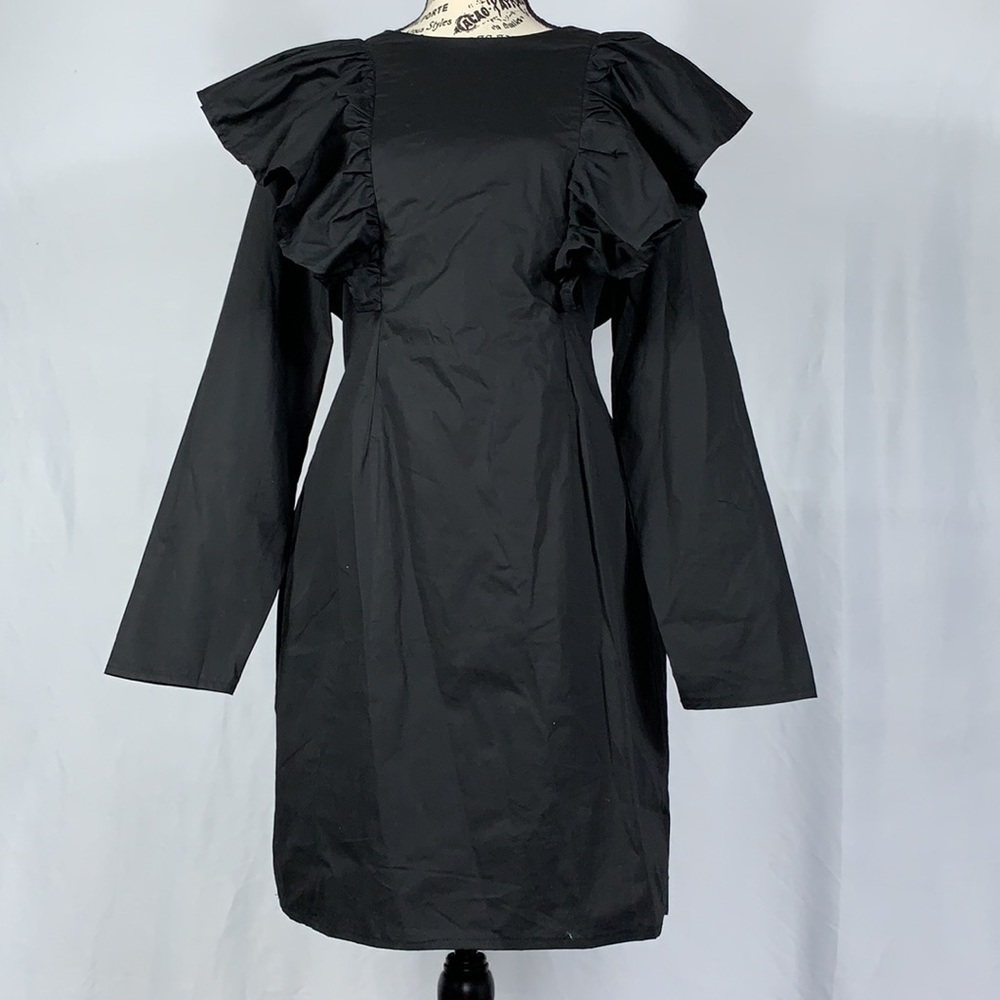 Missguided Black Ruffle Detail Cotton Dress Size 14 NWT!